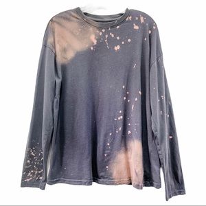 Bleach Dyed Long Sleeve Tee Shirt Gray Upcycled L